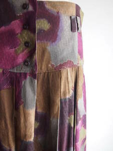 r663【USED】CHRISTIAN シルク 柄スカート ロングスカート プリーツスカート シルクスカート 絹