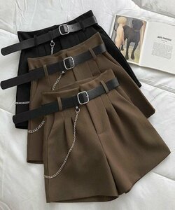 ハイウエスト ショートパンツ ミニ丈パンツ レディース L ブラウン