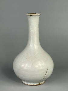 朝鮮美術　李朝時代　白磁花瓶　華道具　花器　花入　 朝鮮古陶　古物　時代物　直し有
