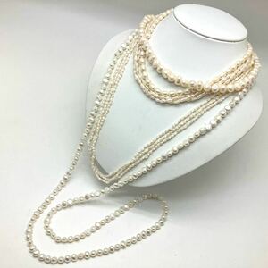 ［淡水パールネックレス5点おまとめ］a 重量約179.0g 真珠 オーバル ポテト バロック ケシ necklace accessory jewelry silver DA0