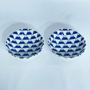 富士山柄　中鉢　山格子　青　ブルー　2枚セット　深皿　白磁　和食器　かわいい