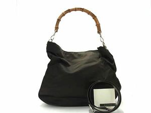 1円 GUCCI グッチ 001 34444 1577 バンブー キャンバス×レザー 2WAY ハンドバッグ ショルダー 肩掛け ダークブラウン BL0068