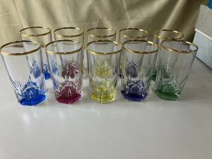 石塚硝子　アルスター180　グラス　コップ　5個入り×2箱　レトロコップ　5色　金彩　長期自宅保管品
