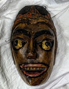 スリランカ 古い彩色木彫り マスク(お面)悪霊払い オブジェ/置物 壁飾り プリミティブアート 民族美術 原始美術 コレクション アンティーク