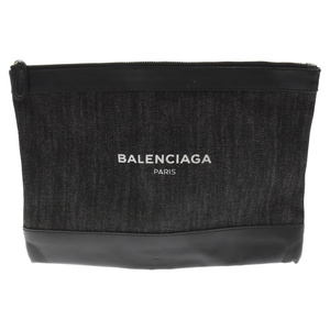 BALENCIAGA バレンシアガ ネイビークリップ レザー切り替えクラッチバッグ 420407 ブラック