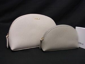 ■新品■未使用■ FURLA フルラ レザー ポーチ マルチケース 小物入れ レディース 2点セット ライトベージュ系 グレー系 BF3449