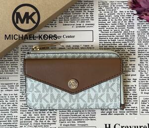 MICHAEL KORS マイケルコース コインケース 小銭入れ 財布 シグネチャーロゴ バニラ ブラウン レザー 新品未使用 プレゼント