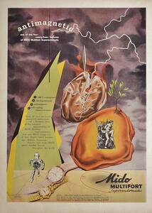 稀少・時計広告！1952年ミドー時計広告/Mido Multifort Superautomatic Watch/ミドー・ロボット/R