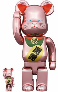 ★希少★新品★ベアブリック BE@RBRICK 招き猫 開運 桃金メッキ 100％ & 400％ MEDICOM TOY ソラマチ kaws