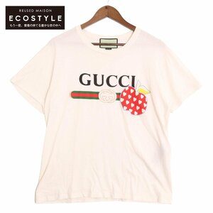 GUCCI グッチ 548334-XJDNC りんごクルーネック半袖Tシャツ ホワイト XS トップス コットン メンズ 中古