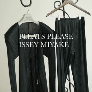 pleats please issey miyake プリーツ 黒 セットアップ パンツ カーディガン ジャケット プリーツプリーズ イッセイミヤケ 4 XL 1 S