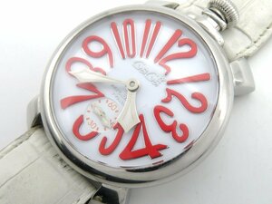 1円◆稼働◆ ガガミラノ マヌアーレ48 ホワイト 手巻き メンズ 腕時計 K13601