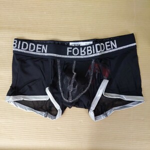 Mサイズ ローライズ ボクサーブリーフ FORBIDDEN メンズ 公式 正規品 ブラック シルバー スケスケ ポリアミド アウトレット 管番： 8705