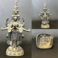 ◎古美術 庵々◎時代物 古銅製 八臂十一面観音像◎チベット仏像仏教美術鍍金仏西蔵