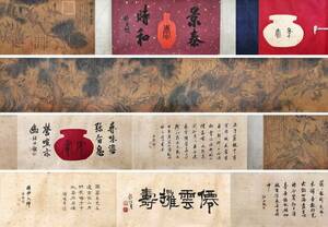 古美術 長巻 中国・明時代 「呂紀書」 絹本 【松林百雀図】 手巻 軸装 書道 巻き物 真筆逸品 肉筆保証 唐物 古画 LT-24374