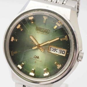 セイコー ロードマチック オートマ 5606-7320 SEIKO LM デイデイト 23石 SS 自動巻 グリーン文字盤 カットガラスメンズ腕時計[451646-BB2