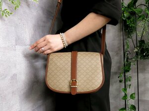 ●美品●CELINE セリーヌ●マカダム●PVC カーフ レザー 本革●ショルダー バッグ●ブラウン ベージュ●G金具●ヴィンテージ●Js45773