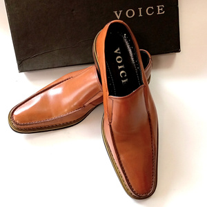【V56】VOICE ヴォイス ビジネスシューズ 紳士靴 本革 レザー 24㎝ 日本製 革靴 ライトブラウン茶 スリッポン シークレットインソール