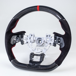 スバル用 WRX 2022-2023 D型 ステアリング ホイール ハンドル カーボンx本革スエードx赤い輪デザイン