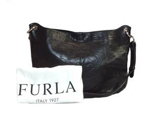 FURLA フルラ レザー ショルダーバッグ 鞄 ブラック 黒 ITALY製 （ma)