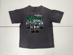 7．STUSSY 00s サンフェード カラー オールド ステューシー デカロゴ プリント 半袖 Tシャツ Y2K ストリート メンズL グレー系緑白x406