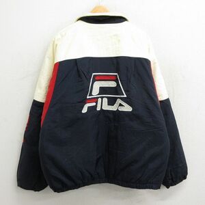 XL/古着 フィラ FILA 長袖 ナイロン ジャケット メンズ 90s ビッグロゴ 大きいサイズ 紺他 ネイビー 内側キルティング spe 23oct19 中