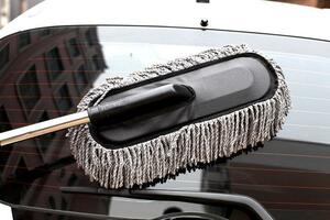洗車用品　ホコリ取り　洗車モップ　伸縮式　車内　室内・ガラス掃除　グレー