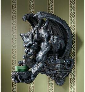 ガーゴイル 燭台置物壁掛け壁飾りインテリア彫刻アクセント雑貨オブジェ中世ヨーロッパ建築飾り西洋風装飾洋風モンスター怪物ゴシック