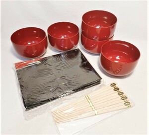 【新品未使用】山中漆器 F9-293 天皿付丼揃 5客 セット 丼ぶり 平皿 角皿 天然木 白南天 箸 漆塗り 山中塗 伝統工芸品 和食器 箱付き