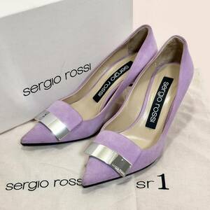 ☆人気モデル☆Sergio rossi セルジオロッシ sr1 ハイヒール パンプス スエード 35.5 ROYAL LILAC ピンク ロゴ メタルプレート 