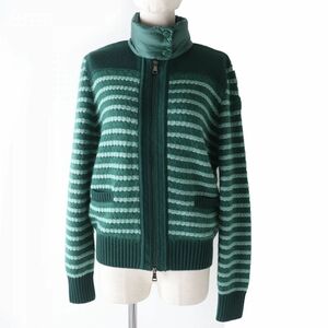 美品☆国内正規品 MONCLER モンクレール 22年 ボーダー柄 モヘア混 ニット切替デザイン ZIP UP ダウンジャケット グリーン S