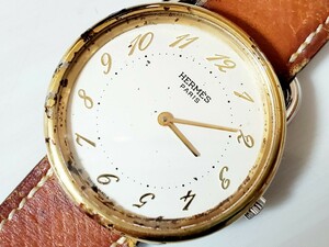 HERMES エルメス アルソー 紳士用高級腕時計 コンビカラー 純正レザーブレスレット/尾錠 ブラウンカラー