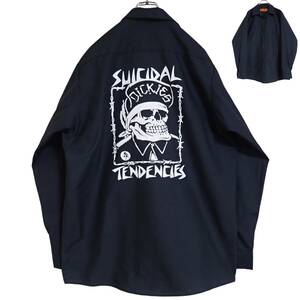 5644/美品 RED KAP 長袖ワークシャツ L●洗濯プレス済●ネコポス可●プリント スカル 有刺鉄線 SUICIDAL TENDENCIES レッドキャップ古着