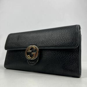 1円〜【入手困難品】 GUCCI グッチ 長財布 インターロッキング GG ブラック 黒 レザー メンズ レディース フラップ式 ロングウォレット