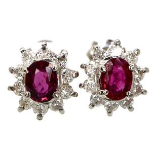 ソーティング付き!!◆Pt950 天然ルビー天然ダイヤモンド ピアス◆A 約2.0g ruby diamond ジュエリー jewelry pierce earring DI6/EA4