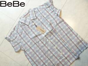 新品 べべ(BEBE)★ 水色系　チェック柄半袖シャツ　130