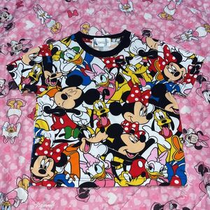 HKDL「ミッキー、ミニー、ドナルド、デイジー、グーフィー、プルート」総柄Tシャツ/XS 95-105cm目安　香港ディズニー