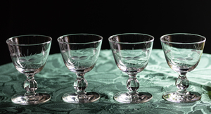 リビー クリスタル リーフ エッチング リキュール カクテルグラス 4個セット アメリカ 酒 日本酒 吟醸 オイスターグラス ビンテージ