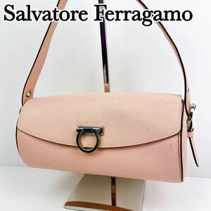 1円〜 Salvatore Ferragamo サルヴァトーレ フェラガモ ショルダーバッグ レザー ピンク ガンチーニ サフィアーノ