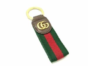 1円 ■美品■ GUCCI グッチ シェリーライン GGマーモント キャンバス×レザー キーホルダー キーリング バッグチャーム ブラウン系 AW7671