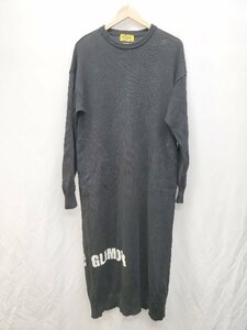 ◇ HYSTERIC GLAMOUR ロゴプリント リネン 長袖 膝下丈 ニット ワンピース サイズF ブラック レディース P