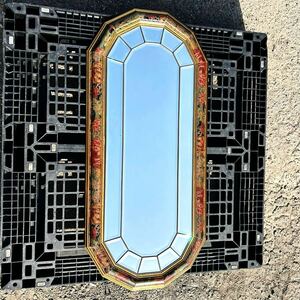 イタリア製 高級鏡 大型 アンティーク カットガラス ウォールミラー 姿見鏡 花柄 壁掛け鏡 鏡 ミラー イタリア カットガラス 面取り