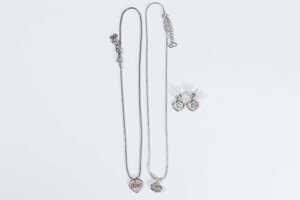 【3点】Christian Dior クリスチャンディオール CD ネックレス ピアス シルバーカラー ハート アクセサリー 1606-MS