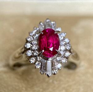 pt900 モザンビーク産非　非加熱　ピジョンブラッド　ルビー0.92ct リング　天然ダイヤモンド RUBY Jewel