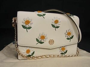 ■新品同様■ TORY BURCH トリーバーチ レザー フラワー 花柄 クロスボディ ショルダーバッグ ポシェット アイボリー系 FC0114