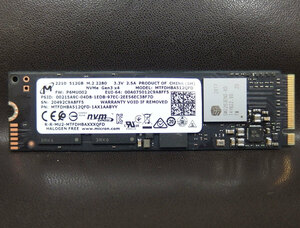 ssd95 Micron 2210 MTFDHBA512QFD 512GB NVMe SSD 使用時間：11382時間 中古動作品