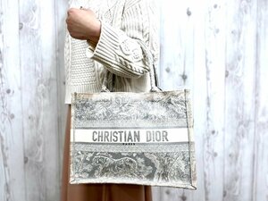 極美品 Christian Dior クリスチャン ディオール ブックトート ミディアム リバース トワル ドゥ ジュイ トート バッグ グレー系 A4可69737