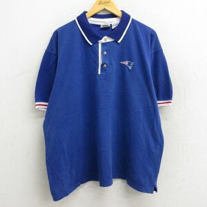 XL/古着 半袖 ポロ シャツ メンズ 90s NFL ニューイングランドペイトリオッツ 大きいサイズ コットン 鹿の子 青他 ブルー アメフト ス