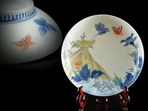 【雲】某有名コレクター買取品 色鍋島 花蝶藁葺紋皿 飾皿 直径15cm 古美術品(旧家蔵出)AA1453 OTw8eg