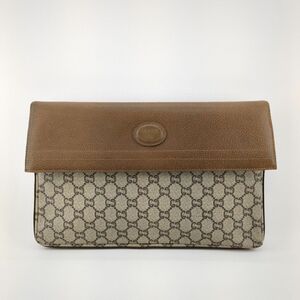 オールドグッチ クラッチバッグ セカンドバッグ シェリーライン×GGPLUS プラス ブラウン×ベージュ OLD GUCCI ◆3107/SBS通り店